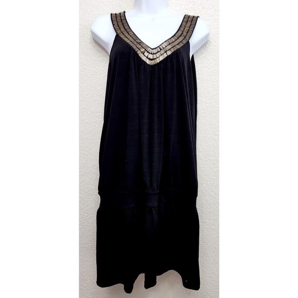 Apt 9 Black Bronze Metal Stud V Neck Sleeveless Mini Dress Large Stretch Soft - Picture 1 of 5